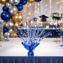 2 Pack Blue Silver Star Spray Centerpiece, Wedding Party | Shiny metallic foil