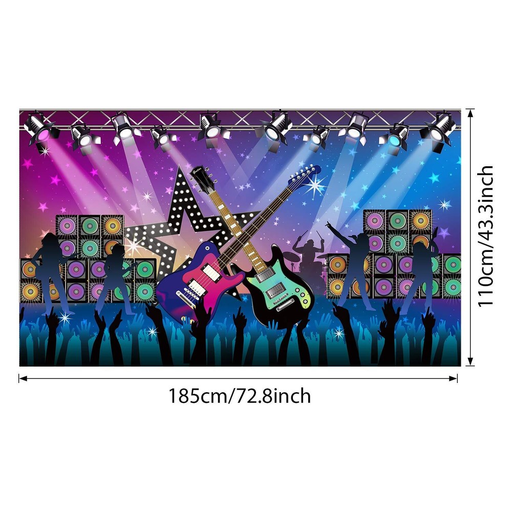 Rock and Roll Party Backdrop Banner Band and Music Theme 72.8 x 43.3 Inch