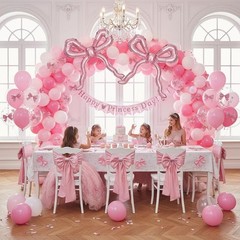 5pcs Light Pink Bow Balloons Coquette Decorations, Giant Pearl Baby Pink Bow …