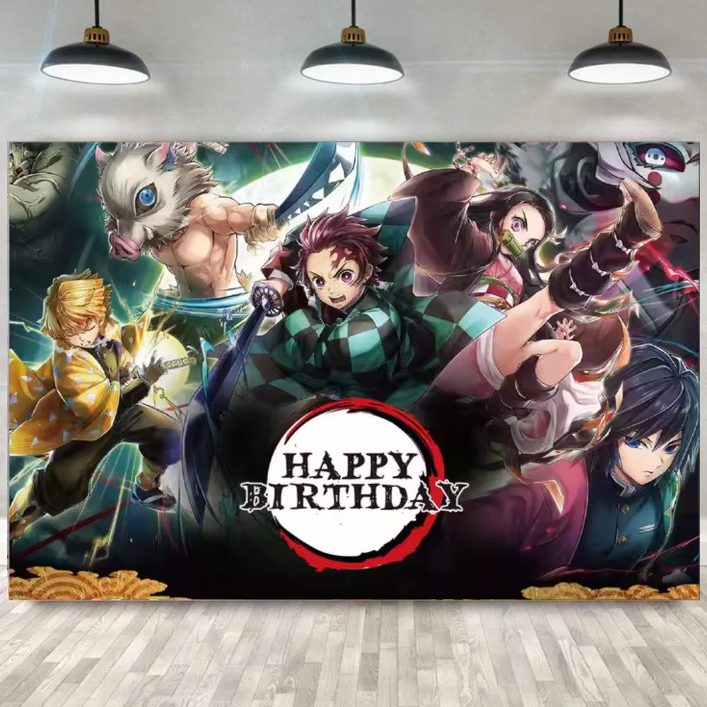 Demon Slayer Theme Birthday Party Backdrop 5x3ft Happy Birthday Banner Decor