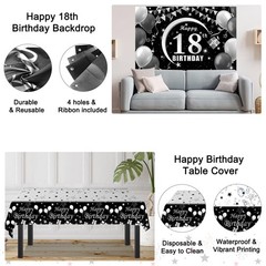 18th Decorations for Boys, Black White Happy 18th Decorations for Boy, 18 Yea…