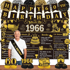 Black Gold 60Th Birthday Decorations – Back in 1966 Backdrop, Pre-Strung Banner,