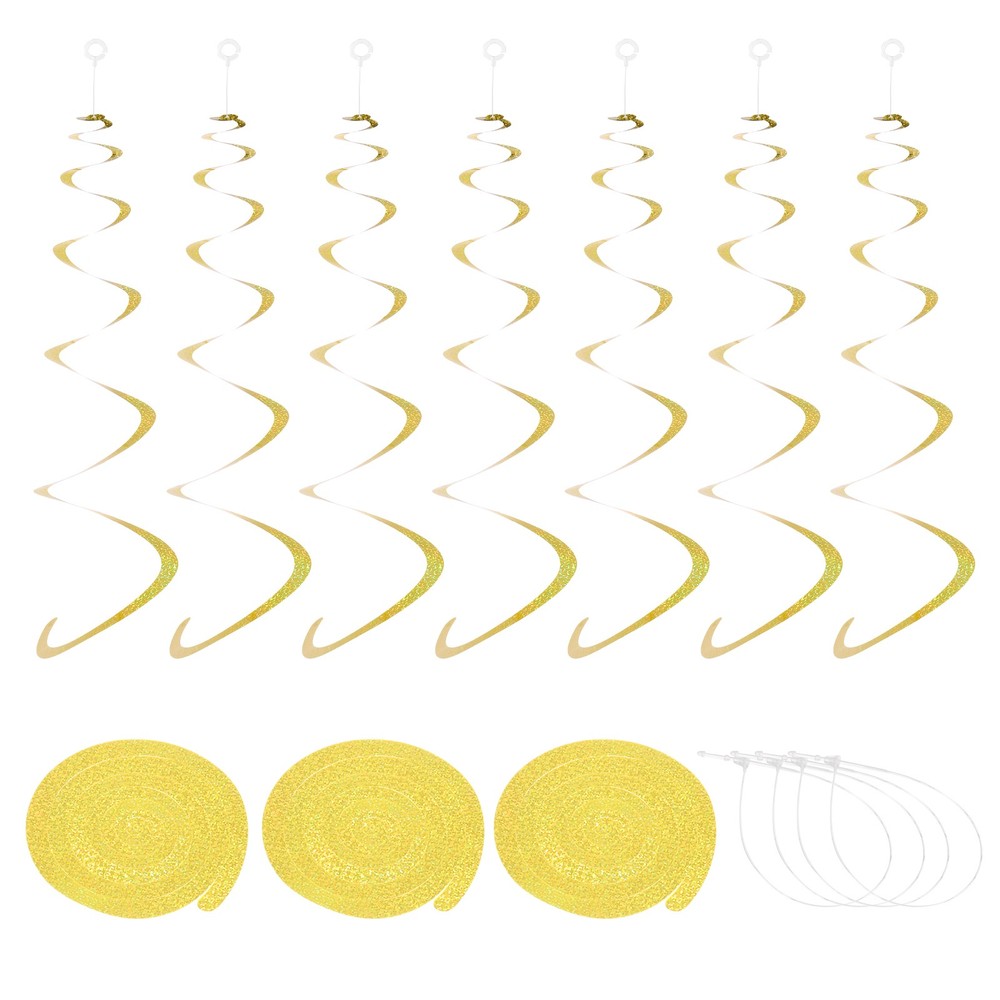 30 Pcs Laser Gold Party Hanging Swirls Single Strip Hang Tag Hook & Strip