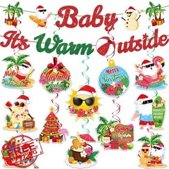 Summer Christmas Party Decorations Banner and Hanging Swirls | Baby It’s Warm…
