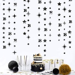 Black 18th Birthday Decorations Number 18 Circle Dot Twinkle Star Garland Met…