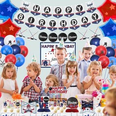 Hockey Theme Birthday Celebration Kit – Banners, Tablecloth & Cupcake Toppers