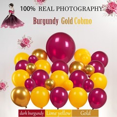 Maroon and Gold Balloon Garland Arch Kit 132Pcs with burgundy gold Lemon Yell…