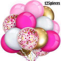 129pcs Birthday Party/Baby Shower Balloon Arch Pink White Rose Red Metallic Gold