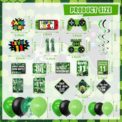 11Th Birthday Decorations for Boys, 149Pcs Green Video Game Level 11 Party Suppl