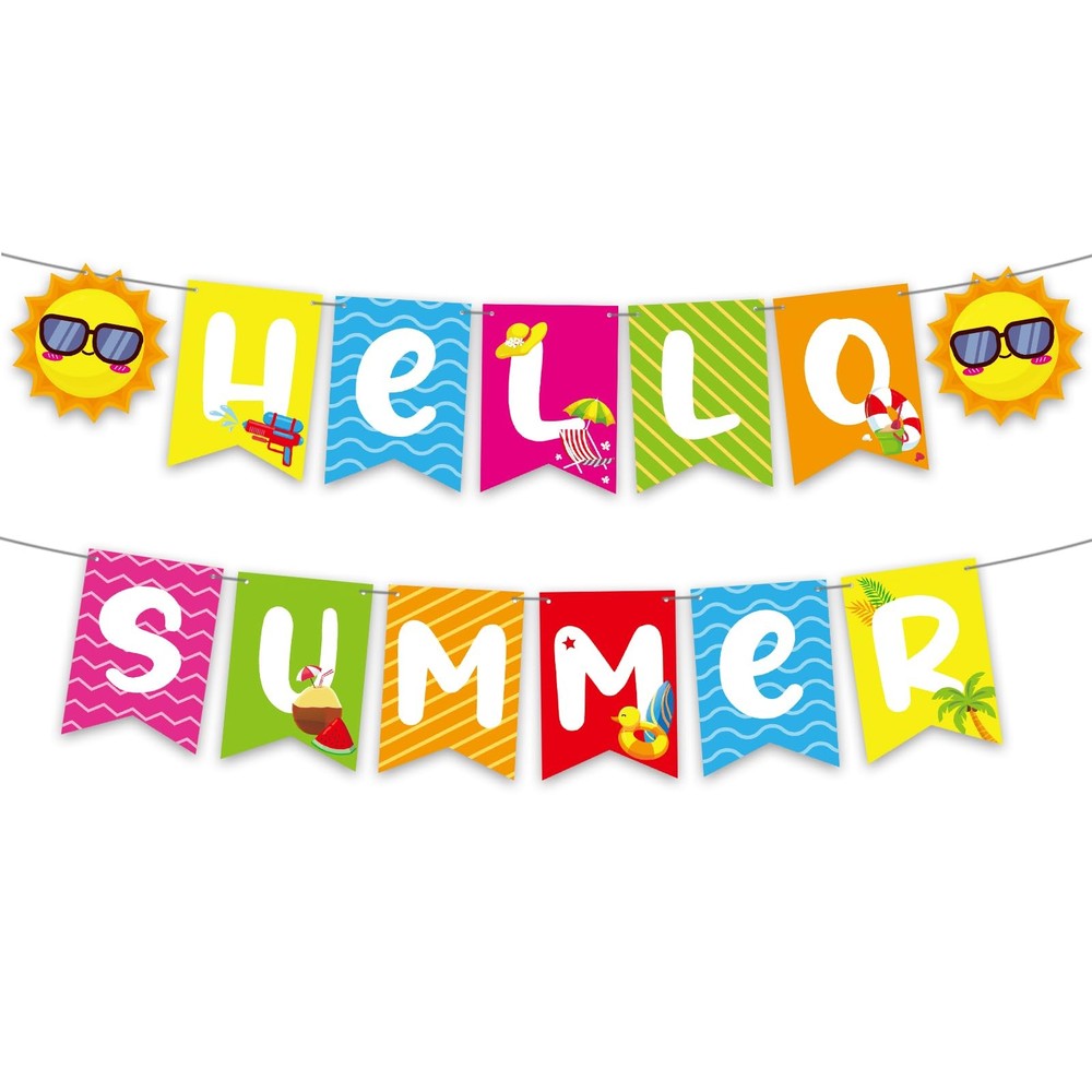 , Hello Summer Banner No DIY, Summer Banner for Summer Party Decorations, He…