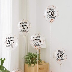 Rose Gold 50th Confetti Latex Balloons, Woman Happy 50 Years Birthday Party B…