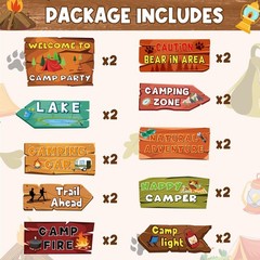 20 Pcs Camping Themed Party Decorations Outdoor Directional Signs Set