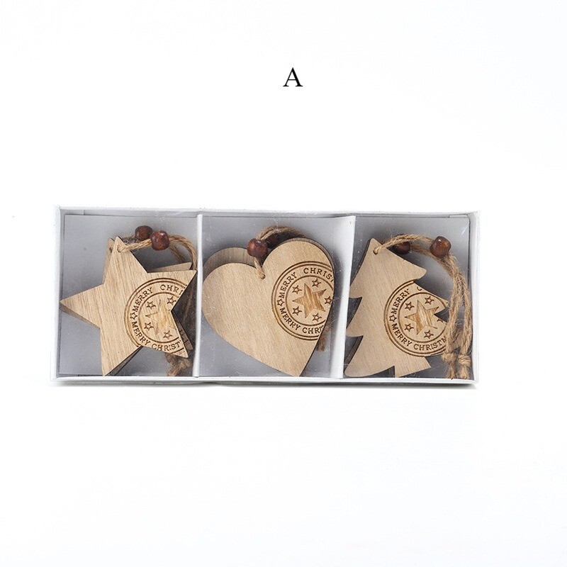 6X Christmas Tree Hanging Pendant Hollowed Wood Crafts Festive Xmas Decoration