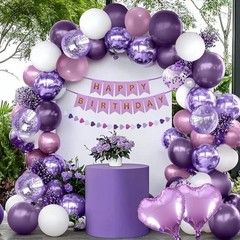 Purple Birthday Decorations Kit Balloons Banner Pompoms Garland Heart Decor New