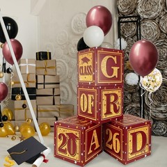Set of 4 Maroon Graduation Balloon Boxes with ‘GRAD’ Letters – Party Essentials