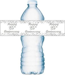 25th Anniversary Water Bottle Labels; Set of 20 Waterproof Water Bottle Wrappers