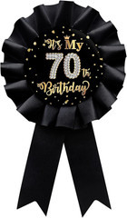 Black 70th Birthday Tinplate Badge Pin Award Ribbon Party Decoration