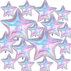 16 Pcs Iridescent Laser Star Foil Balloons 32″ 18″ 10″ Transparent Colorful A…