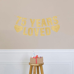 Pre-Strung 75Th Birthday Banner – Gold Glitter, Happy 75Th Birthday Party Decora
