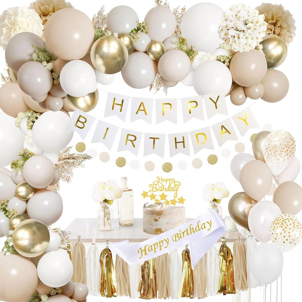 Upgraded Gold White Party Decorations for Girls Men with Happy Sash,Banner,Ti…