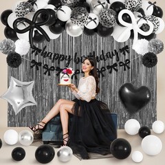 Black Bow Birthday Party Decorations, Coquette Bow Black and White Silver Con…