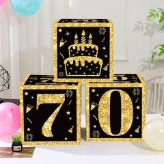 70th Birthday Celebrations: 3PCS Black Gold Balloon Boxes for Festivities