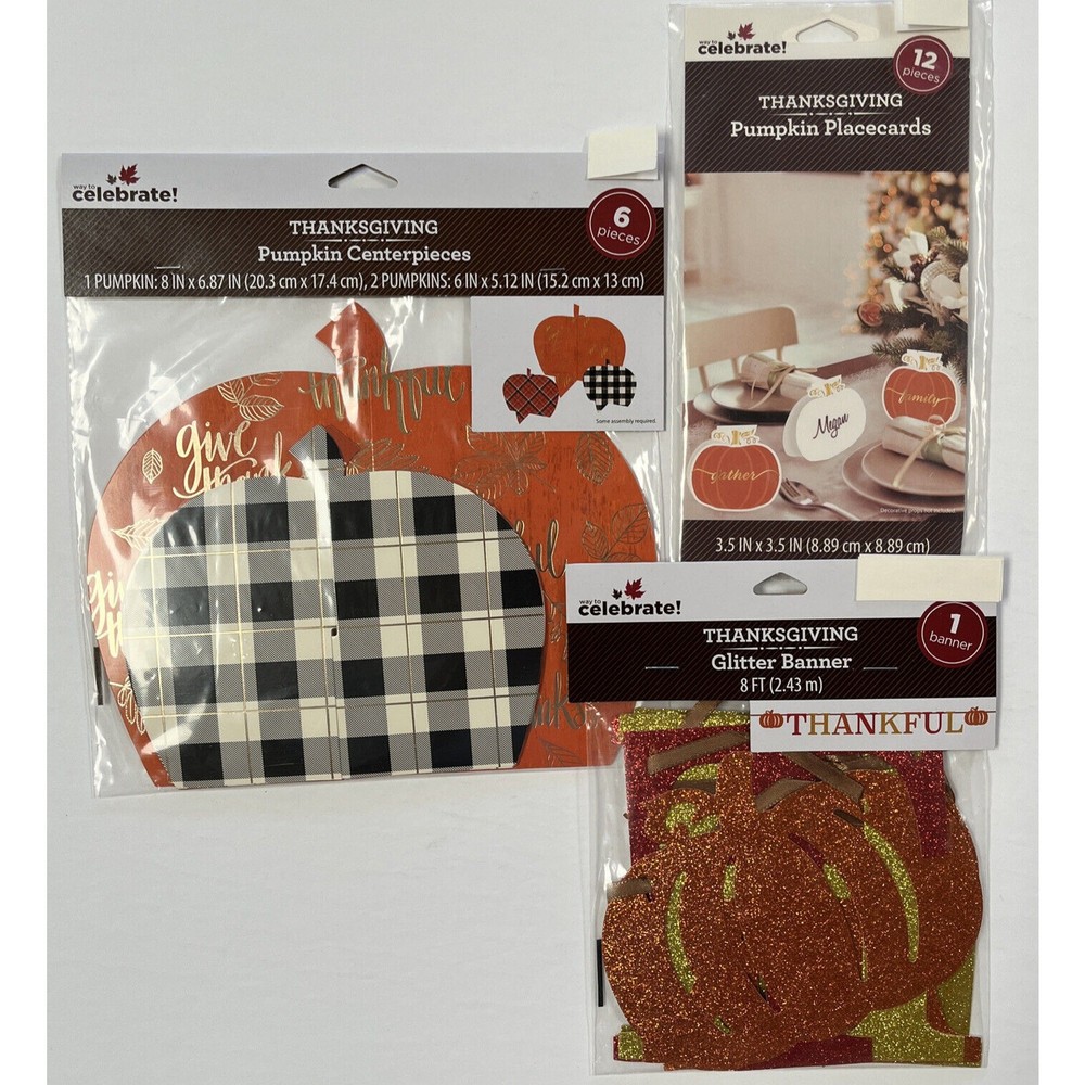 Thanksgiving Pumpkin Centerpieces Glitter Thankful Banner Placecards Cardstock