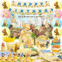 112 Pcs Winnie The Pooh Party Decoration Winnie Party Tableware Balloons Plates