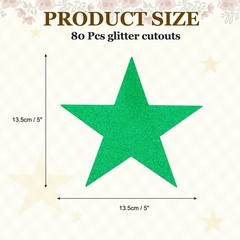 80 Pcs Glitter Star Cutouts, 5 Inch Star Shape Glitter Paper, Green