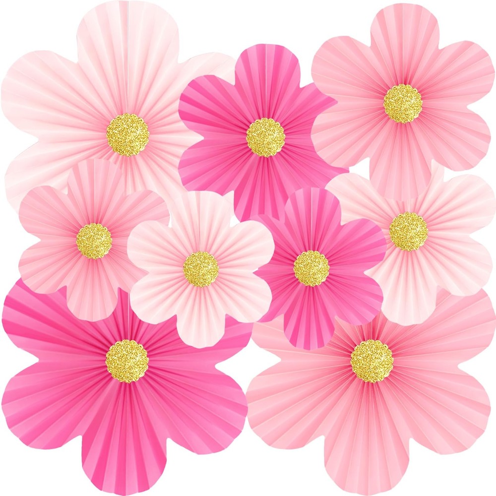 Pink Paper Flowers Decorations for Wall 14 inches, 10 8