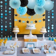 Festive Class 2026 Graduation Celebration Kit Light Blue Black Banner Backdrop