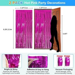 2 Pack Hot Pink Tinsel Fringe Curtain Backdrop Party Photo Booth Decorations New