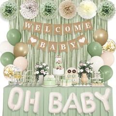 Oh Baby Shower Decorations Sage Green For Boy Girl Neutral Balloons Curtains Set