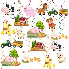 Farm Animal Hanging Foil Birthday Hanging Swirls 29 Pcs Barnyard Hanging Swirl