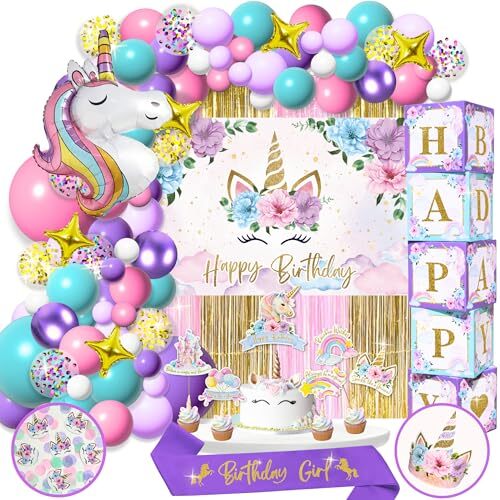 245 Pieces Unicorn Birthday Decorations for Girls Kit, All-in-1 Party Supplie…