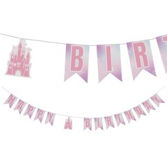 Fun Express Pink Princess Castle Happy Birthday Pennant Banner