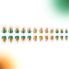 French Tip Press on Nails Square False Nails with Maple Leaf Artificial Nail