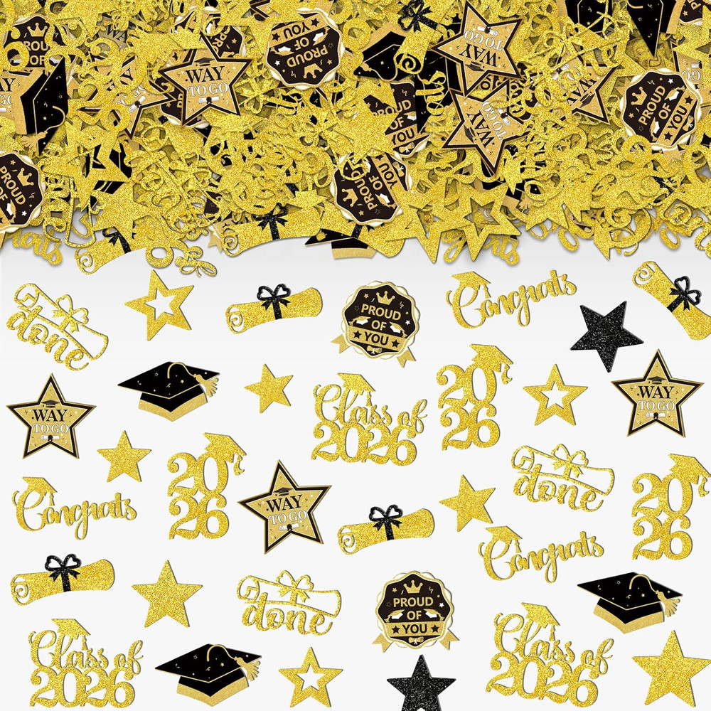 200Pcs Black Gold 2026 Graduation Confetti Glitter Grad Party Table Decorations