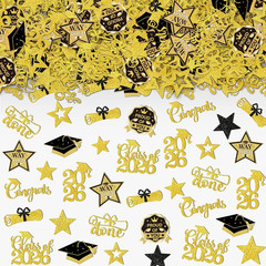 200Pcs Black Gold 2026 Graduation Confetti Glitter Grad Party Table Decorations