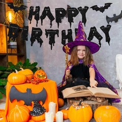 Glitter Black Glitter Happy Birthday Halloween Banner- NO DIY – Halloween Han…