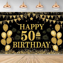50th Birthday Decorations for Men Women – Happy 71 x 45 inch, Black Gold
