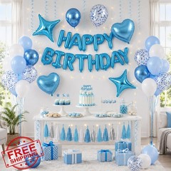 Paready Blue White Birthday Decorations