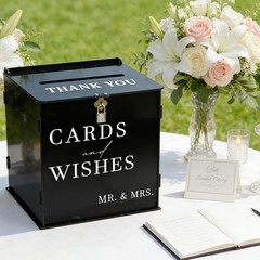 SOFARKKT Black Acrylic Card Box with Slot & Lock, DIY Large Wedding
