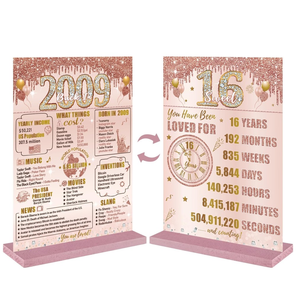 16th Birthday Party Supplies, Two Sided Wood Sign, Pink Rose Gold