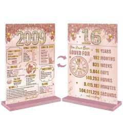 16th Birthday Party Supplies, Two Sided Wood Sign, Pink Rose Gold
