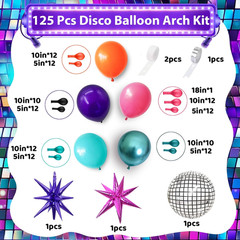 Disco Balloon Arch, 125 PCS 80S Balloon Arch Kit Mit Hot Pink and Purple Teal Or