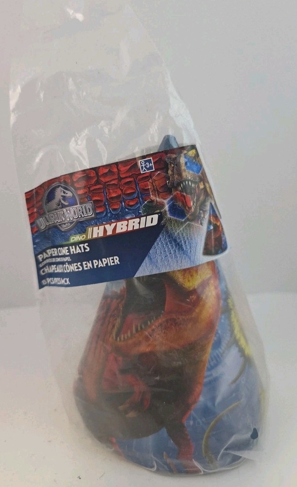 Jurassic World Dino Hybrid Paper Cone Hats 8 Count Universal Studios Party Hats