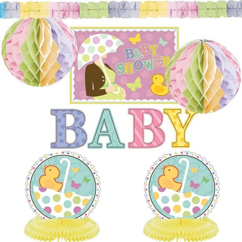 Baby Shower Room Decorating Kit 10pc Party Decorations Banner Swirls Centerpiece