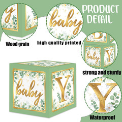 Sage Green Baby Boxes Eucalyptus Safari Baby Shower Decorations 4PCS Eucalyptus
