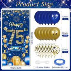 75th Birthday Party Decorations for Men Navy Blue Gold Happy 75th Birthday Banne